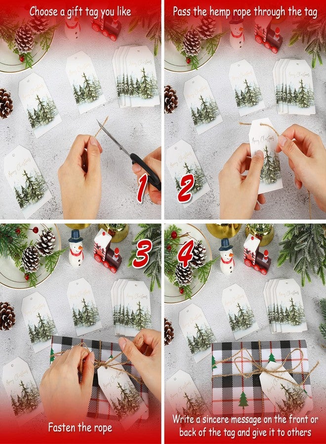 Whaline 100Pcs Christmas Paper Gift Tags Gold Foil Merry Christmas Paper Tag Watercolor Tree Seasonal Wishes Holiday Hang Name Tags Label with Twine, Xmas Winter Great DIY Gift Seasonal Party Favors - Image 4